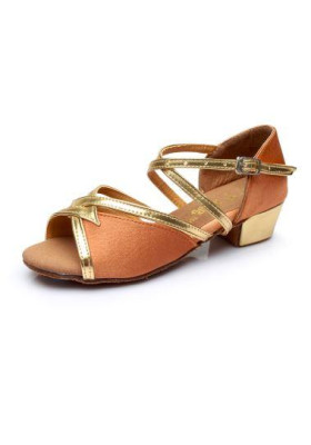 Girls Low Heels Dance Shoes - Brown / Gold  - Heel 3.5cm
